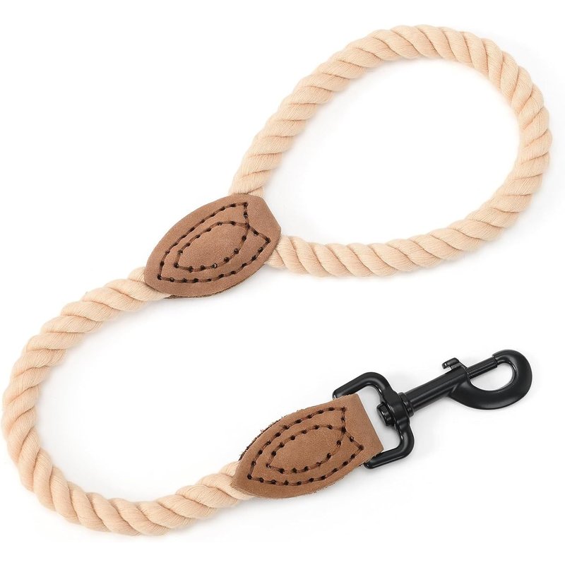 Laisse Courte En Corde De Coton Tressée Avec Pointe En Cuir U2013 Fermoir En Métal Robuste, 45,7 Cm, 1,27 Cm D'épaisseur U2013 Laisse De Mariage, De Marche Et De Dressage Pour Chiens De Taille