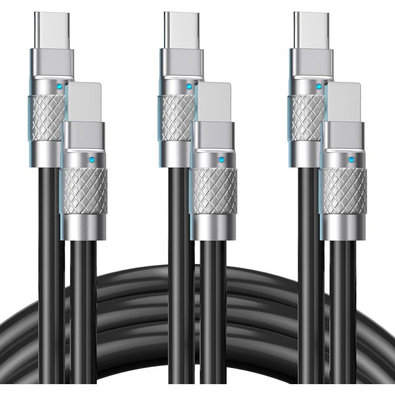 Tsumocharge Lot De 3 Câbles Usb C Vers I-Product 27 W U2013 En Silicone Incassable Robuste U2013 Prend En Charge Le Transfert De Données De Type C, Organiseur De Cordon Inclus, 1,8 M/2 M, Noir