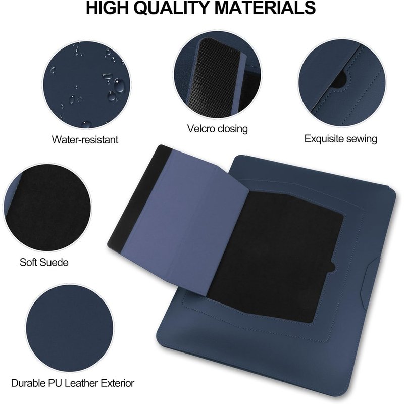 Housse Pour Ordinateur Portable 13 14 Pouces,Étui En Cuir Étanche Avec Support Réglable Compatible Avec Macbook Pro13,14/Macbook Air M1 M2/For 13''-14'' Dell Hp Asus Acer Surface-Bleu