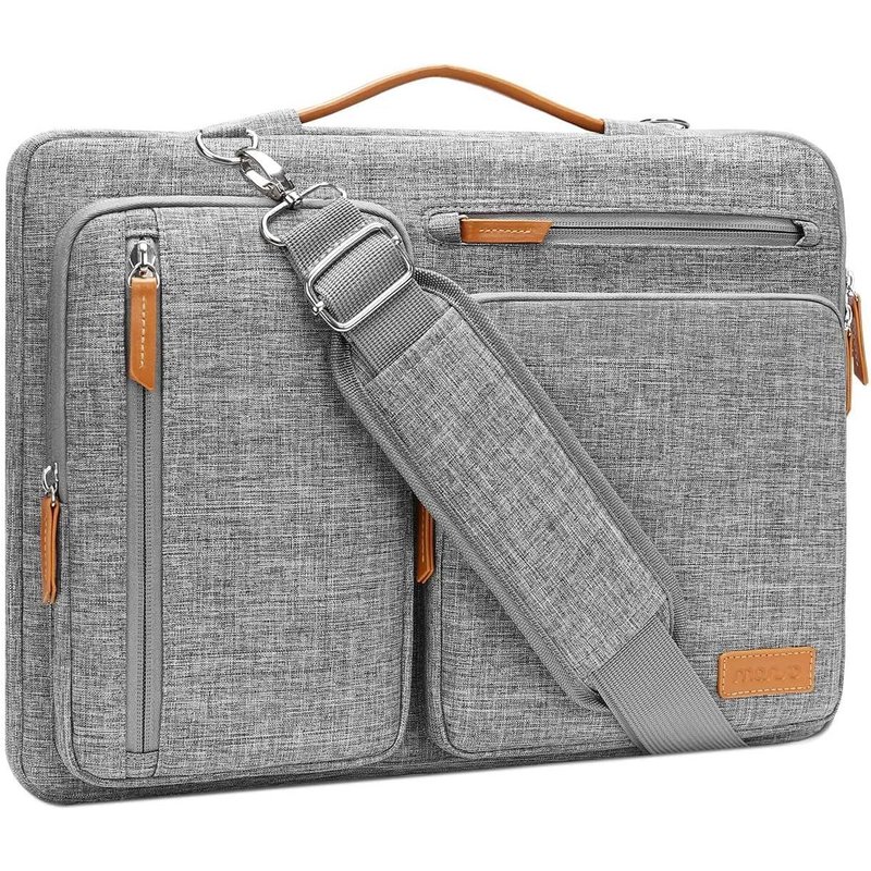 Sacoche Ordinateur Portable,Sacoche Pc Portable 15 Pouces Compatible Avec Macbook Air 15 M4 M3 M2 2025-2023,Sac Ordinateur Sac Messager Côté Ouvert Avec 4 Poches Zipper&Poignée,Gris