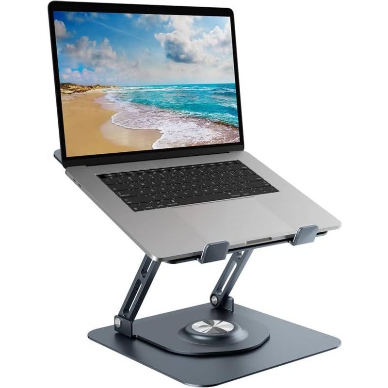 Support Ordinateur Portable Avec Base Rotative À 360°, Laptop Stand Pliable En Aluminium Réglable En Hauteur Pour Le Travail, Rehausseur Ergonomique De Pc Portable(10-17"") Macbook/Lenovo/Hp, Gris