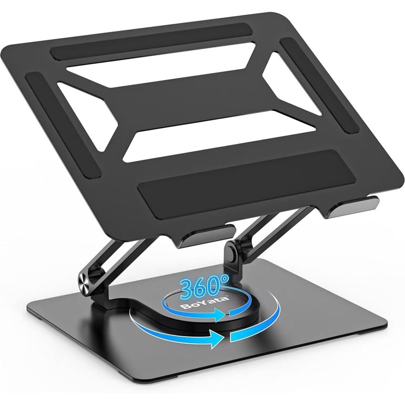 Support Ordinateur Portable Avec Base Rotative À 360 Support Ergonomique Réglable Pour Ordinateur Portable Pour Bureau, Compatible Avec Macbook Pro/Air, Ordinateurs Portables Jusqu'À 17""-Noir