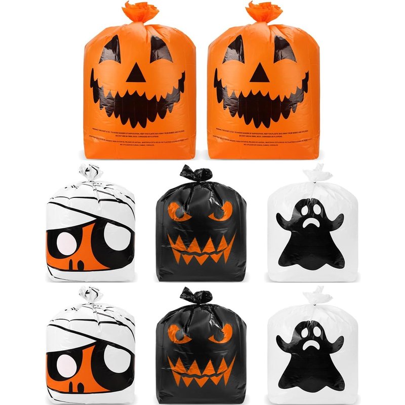 8Pcs Sacs À Feuilles D'Halloween, 2 Tailles De Grands Sacs À Feuilles De Pelouse En Plastique 4 Styles De Sacs À Déchets De Jardin Réutilisables Pour Les Poubelles À Feuilles Extérieures