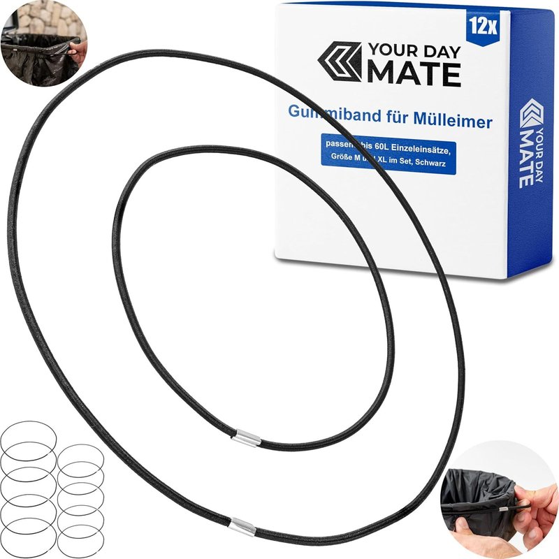 Bande Élastique Universelle Pour Poubelles, 12 Pièces, Taille M + Xl, Convient Jusqu'À 60 Litres D'Inserts Individuels, Compatible Avec Les Poubelles Wesco, Anneau Élastique De 50 Cm Et 80 Cm