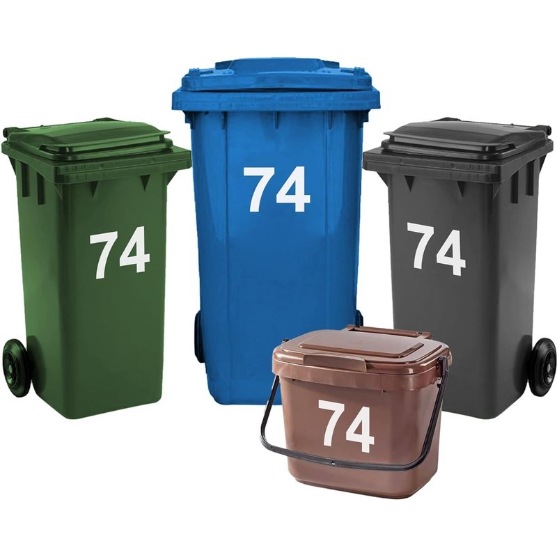 Lot De 4 Autocollants Numérotés De 0 À 99 Pour Poubelles À Roulettes, 17,5 Cm, Faciles À Appliquer, Autocollants En Vinyle Résistant Aux Intempéries (74)
