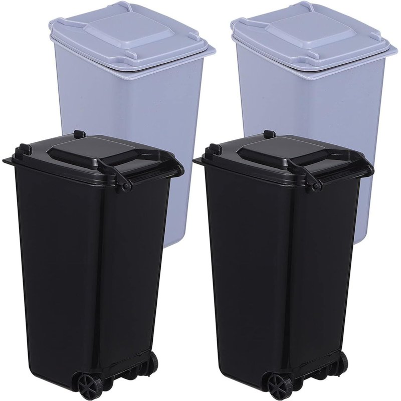 Lot De 4 Mini Poubelles De Bureau En Plastique Avec Lèvres Et Roulettes Pour Bureau À Domicile (Bleu Clair + Noir)