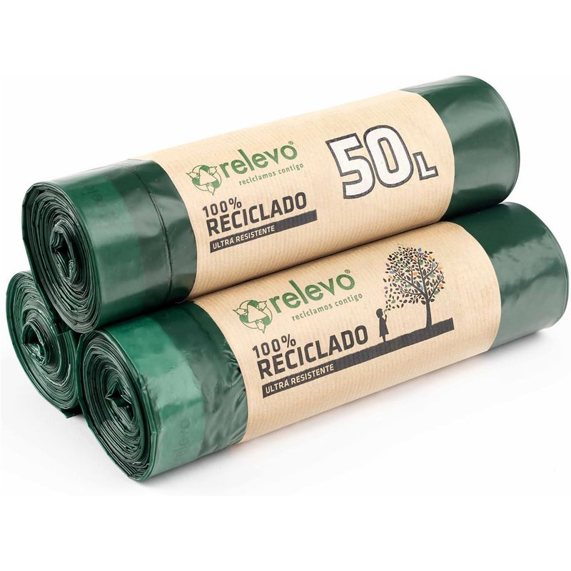 Sacs Poubelle 100% Recyclés, Très Résistant 50 L, 30 Pièces (L'Emballage Peut Varier)