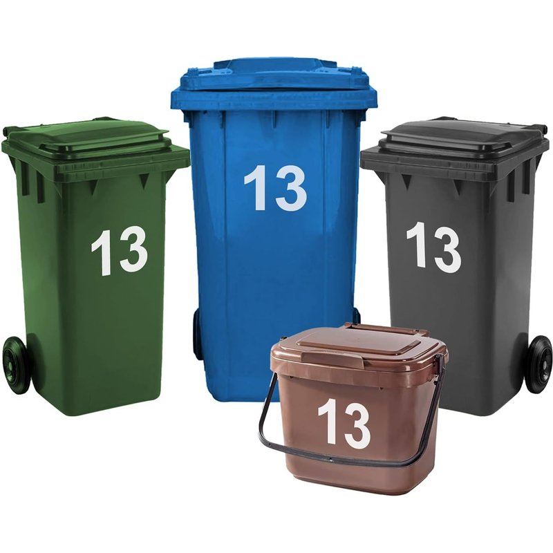Lot De 4 Autocollants Numérotés De 0 À 99 Pour Poubelles À Roulettes, 17,5 Cm, Faciles À Appliquer, Autocollants En Vinyle Résistant Aux Intempéries (13)