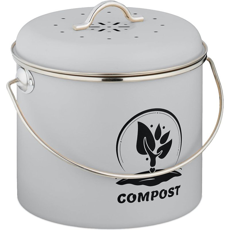 Seau À Compost, 2 Filtres À Charbon Actif, Couvercle, Anse, 3,5 Litres, Pour Vos Déchets Organiques, Gris
