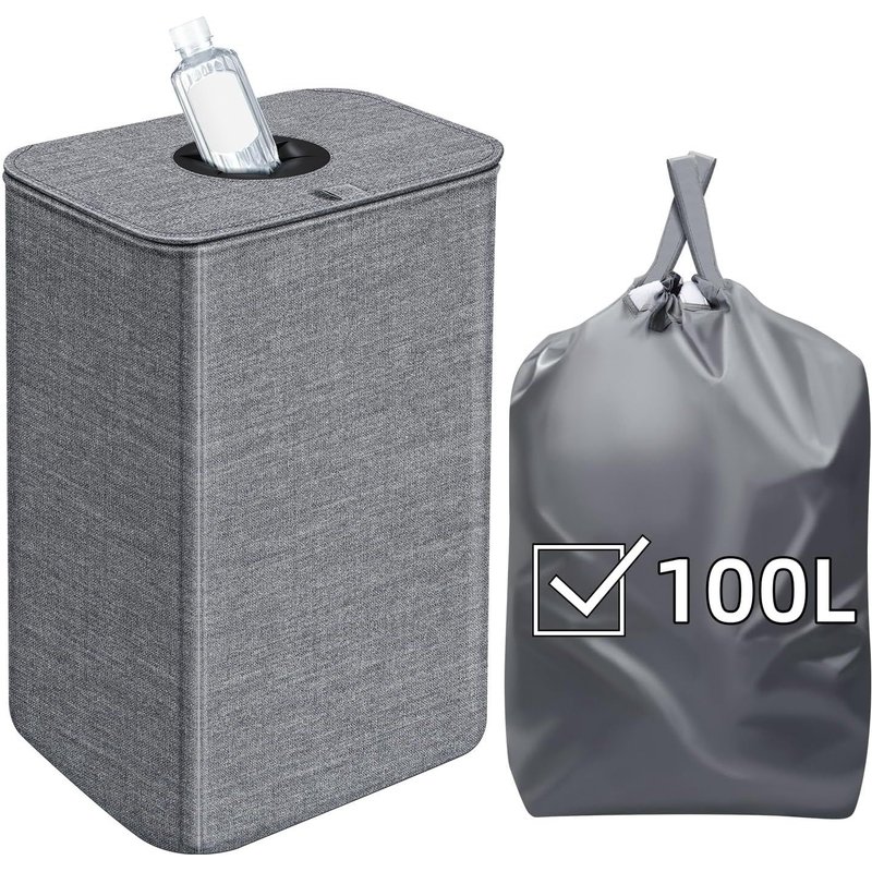 100L Poubelle Recyclage Grande Poubelle Tri Selectif Avec Sac IntĂ©rieur Poubelle Pour Le Verre, Le Papier Et Le Plastique, Cadre De Rangement Multifonctionnel Pour VĂȘtements Et Courtepointes