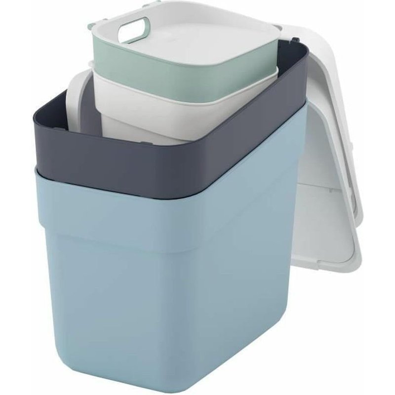 Ensemble De 4 Poubelles En Plastique PrĂȘtes Ă Ătre CollectĂ©es, ClassĂ©es (Blanc, Gris FoncĂ©, Vert, Gris-Bleu), Lot Couleur 2