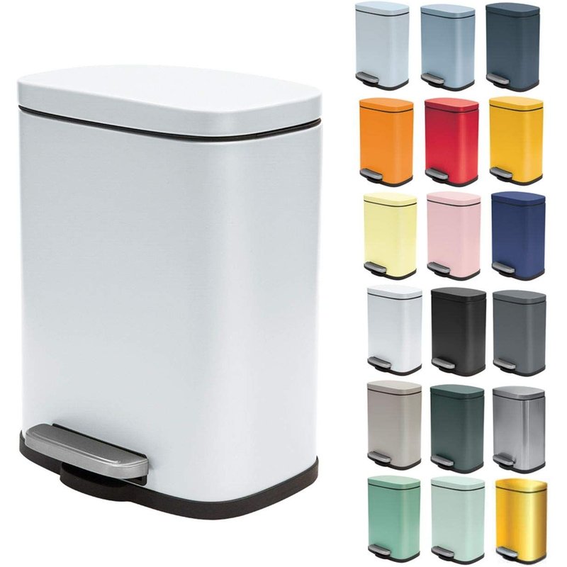 - Poubelle De Salle De Bain À Pédale Akira - Acier Inoxydable Haut De Gamme - Fermeture Silencieuse Easy-Close - Blanc Mat - 5L
