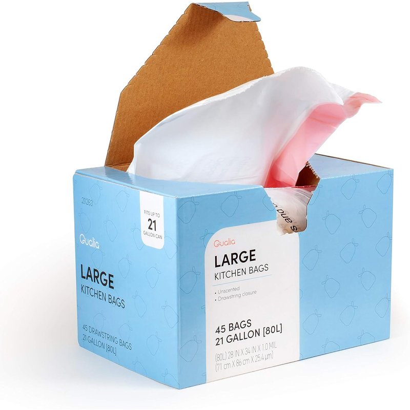 Qualia Lot De 45 Sacs Poubelle Non Parfumés Avec Fermeture À Cordon De Serrage 80 L