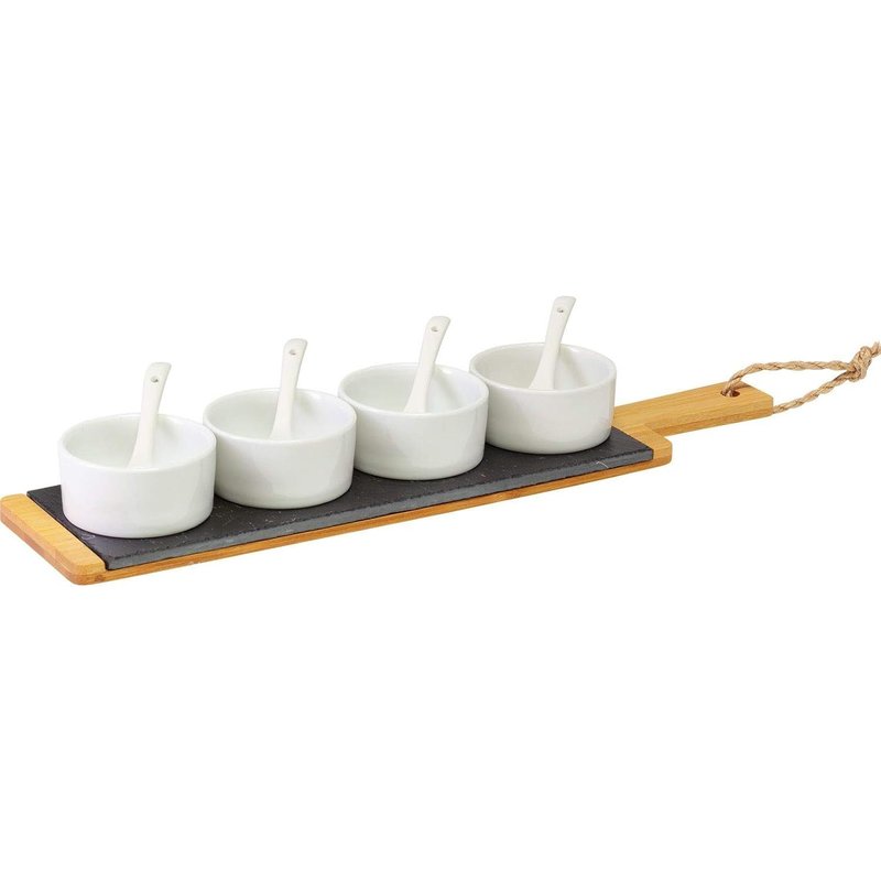 Set De Service, 9 Pièces., 1 Plateau En Bambou + 4 Pots + 4 Cuillère, Ardoise/Bambou/Céramique, Tapas + Friends, Gris/Brun/Blanc, 69662260