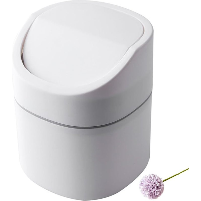 Mini Poubelle Avec Couvercle, 2 Litres Poubelle De Table Portable, Petite Poubelle Pour Bureau, Coiffeuse, Table De Chevet, Etc Polypropylène (Blanc)