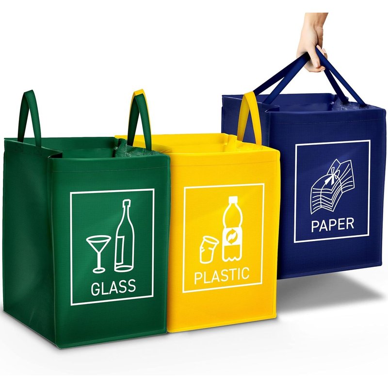 Tresko Lot De 3 Plastique Bacs De Déchets Poubelle Trieur À Déchets Poubelle De Recyclage, Vert/Jaune/Bleu