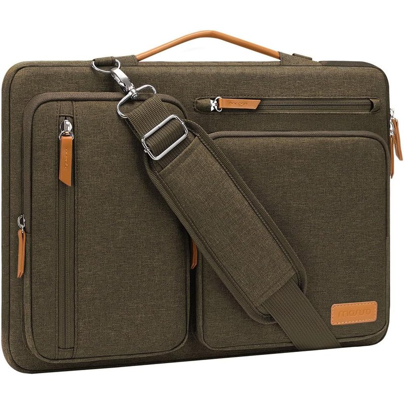 Sacoche Ordinateur Portable,Sacoche Pc Portable 15 Pouces Compatible Avec Macbook Air 15 M4 M3 M2 2025-2023,Sac Ordinateur Sac Messager Côté Ouvert Avec 4 Poches Zipper&Poignée,Brun Caroube
