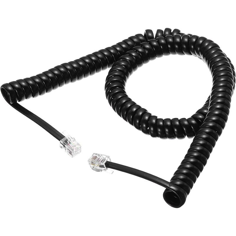 Cordon De Téléphone Pour Téléphone Fixe, 4 M Rj9 4P4C, Câble De Téléphone Spiralé Sans Enchevêtrement, Noir