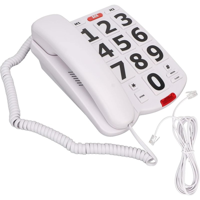 Téléphone À Gros Boutons Pour Personnes Âgées, Téléphone Fixe Filaire Classique Simple Volume Réglable Pour Personnes Âgées Blanc