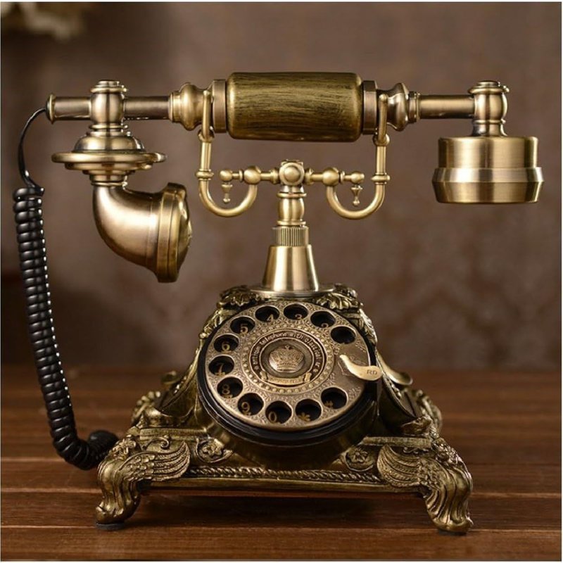 Résine Imitation Cuivre Style Vintage Rotatif Rétro À L'Ancienne Cadran Rotatif Maison Et Bureau Téléphone Téléphone Maison Salon Décor