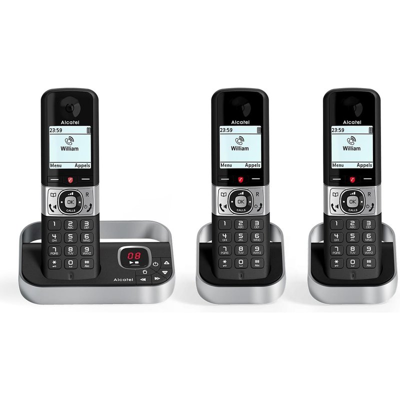 F890 Voice Trio - Téléphone Fixe Sans Fil Dect Avec Répondeur - Écran Graphique Haute Résolution - Mains Libres - Blocage Des Appels - Sonnerie Vip - Répondeur 50 Min - 3 Combinés - Noir/Gris