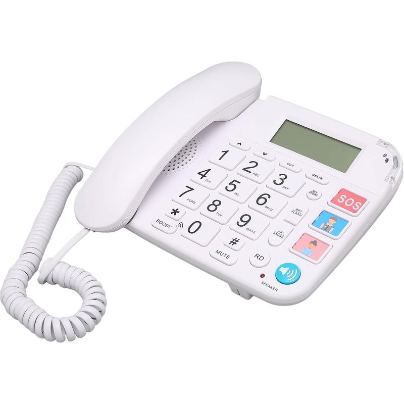 Téléphone À Gros Boutons Pour Personnes Âgées, Téléphone Fixe Filaire Pour Personnes Âgées Malentendantes, Grand Écran Lcd, Sonnerie De Haut-Parleur, Mémoire Photo, Bouton Sos,