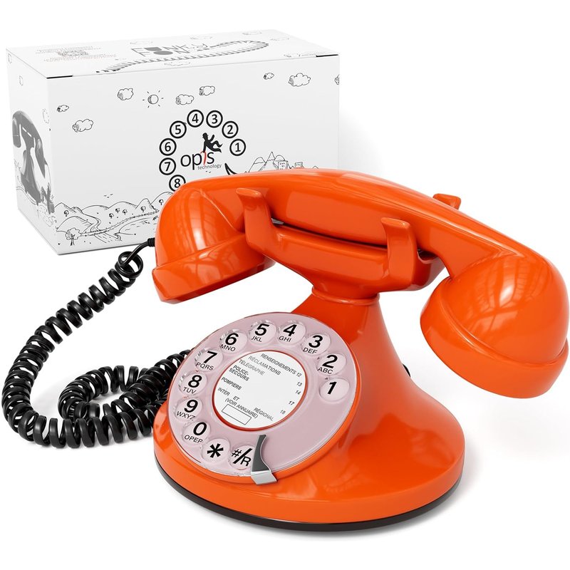 Funkyfon Cable : Téléphone Rétro Au Style Des Années 1920 Avec Cadran Rotatif Orange