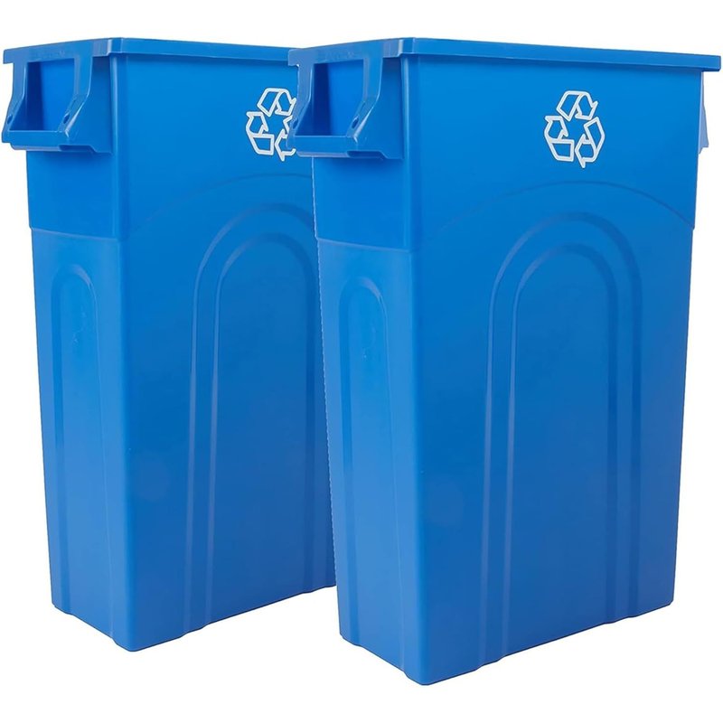 Highboy Lot De 2 Récipients De Recyclage, 79 Litres, Profil Fin Et Retrait Facile Du Sac Pour Une Utilisation En Intérieur Ou En Extérieur, Bleu Recyclé
