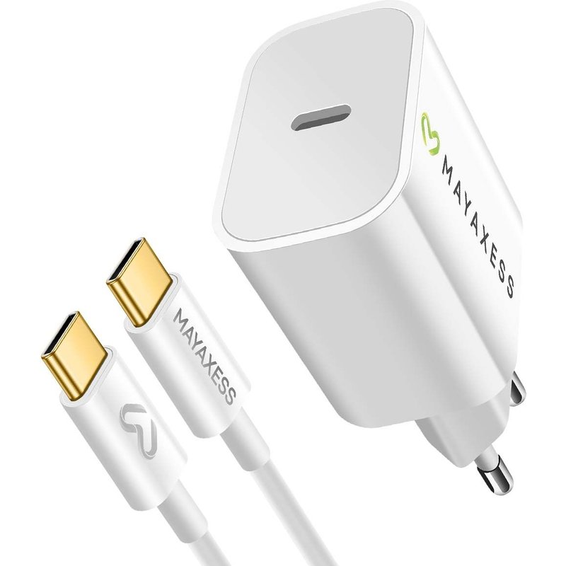 Chargeur Secteur 20W avec Câble USB-C 1m pour iPhone 17 Pro Mayaxess Blanc