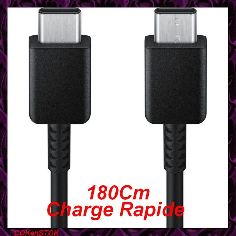 Câble USB-C vers USB-C 180Cm 60W 100W Original Samsung pour Pour Galaxy A04s A73 5G F04 F14 F23 M04 M14 M23 M33 M53 M54 / Z Flip4 Fold4 / Tab S8 S8+ Ultra
