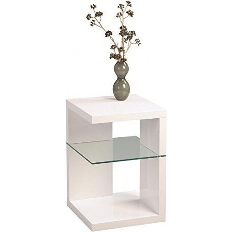 Hometrends4you 516250 Table D'appoint/De Chevet - 40 X 60 X 40 Cm Blanc Brillant
