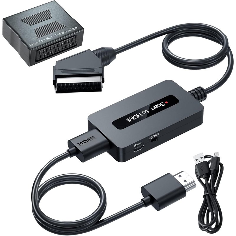 Convertisseur Péritel Vers Hdmi Avec Adaptateur Femelle + Câble - Prise En Charge 4 : 3 Et 16 9 Commutateur De Sortie Pour N64/Wii/Ps2/Xbox/Dvd/Stb