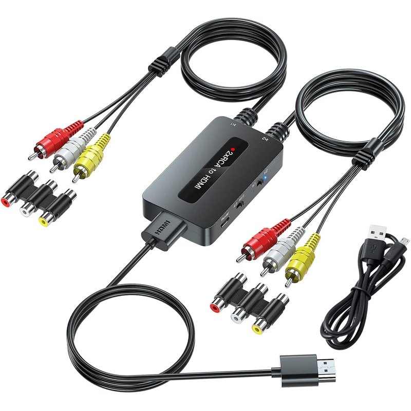 Convertisseur Double Port Rca Vers Hdmi ¿ Rapport D'Aspect 4:3 Et 16:9 Commutateur De Sortie,Deux Ports Cvbs Composite Av Vers Hdmi Pour Appareils Avec Sortie Rca À Afficher Sur Les Téléviseurs Hd