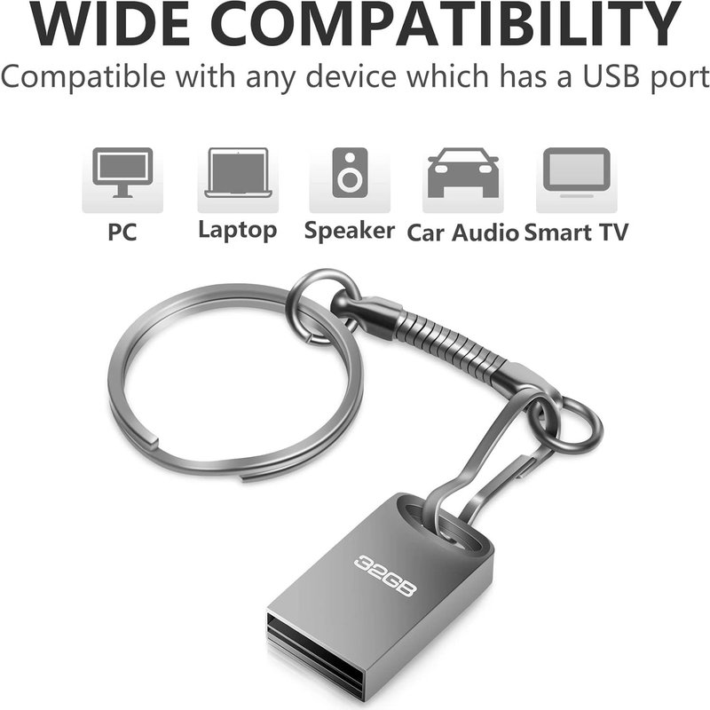 Clé Usb 32 Go Mini Portable Avec Porte-Clés Et Pendentif Pour Ordinateur Portable/Pc/Voiture (Gris)