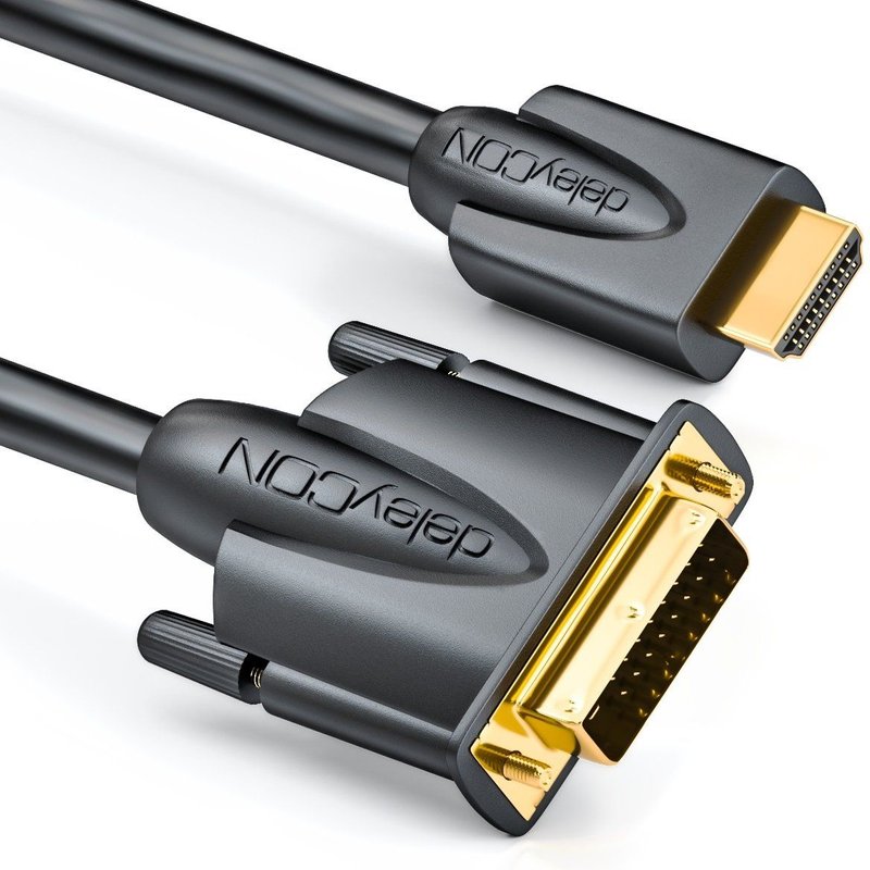 2m Câble HDMI vers DVI - Connecteur HDMI à Prise DVI 24+1 - HDTV 1080p Full HD 1920x1080 - Contacts Plaqués Or - TV Beamer PC - Noir
