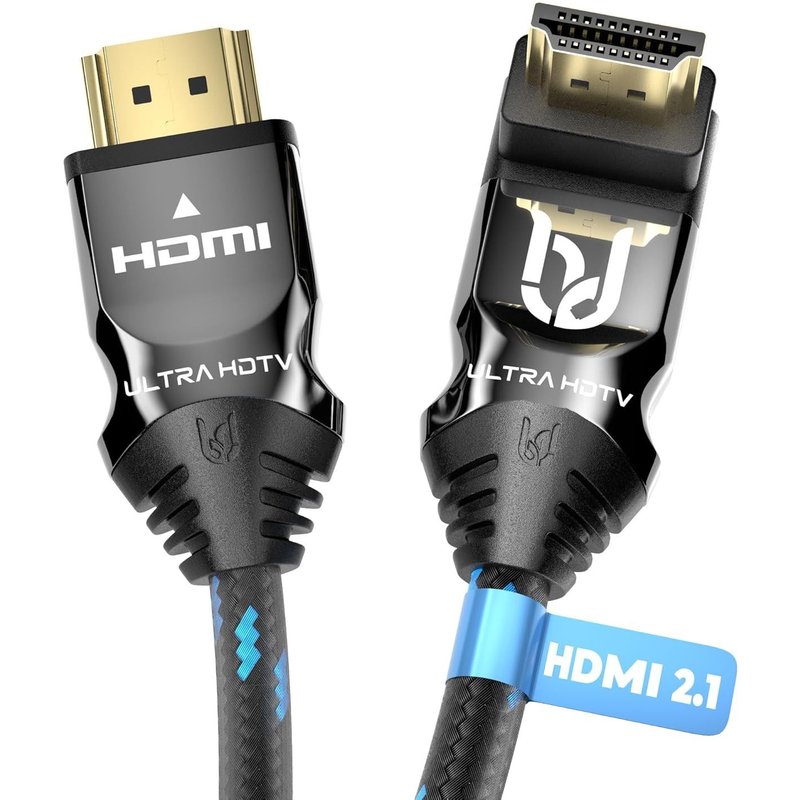 Câble HDMI 2.1 90° 8K - 5 m, fiche coudée, 48 Gbps, 8K@60Hz, 4K@120Hz - protection anti-torsion - gaine nylon