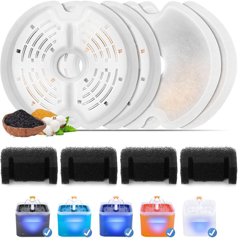 Subzonal-4pcs Filtres Pour Fontaine Eau Chat Pour 2l Fontaine Chat, Filtre De Distributeur Eau Chat, Filtration Multiple Filtres De Remplacement Pour Fontana Per Animali Domestici(4 Filtres, 4 Épong