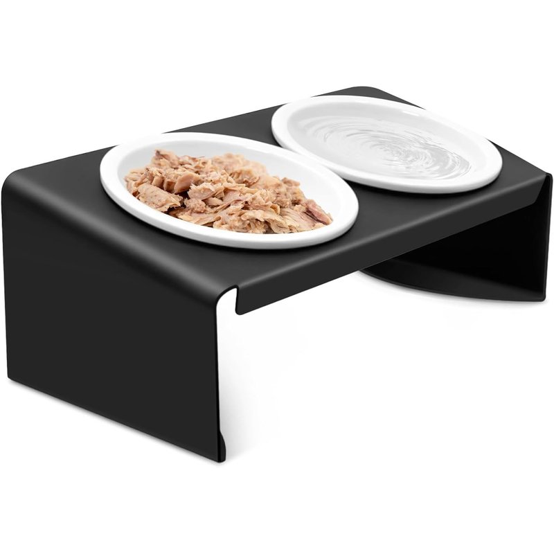 Subzonal-Gamelle Chat Surélevée, Gamelle Pour Chien Avec Support En Métal Antidérapant Incliné À 15°, 2x Bols Chat Ceramique De Nourriture