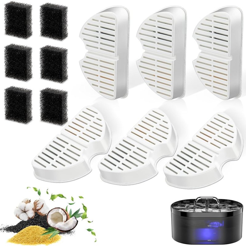 Subzonal-Lot De 6 Filtres Pour Fontaine À Chat + 6 Filtres En Mousse Pour La Fontaine À Boisson Pour Chat, Filtrant Les Poils (Éponge), Triple Filtration (Filtre)