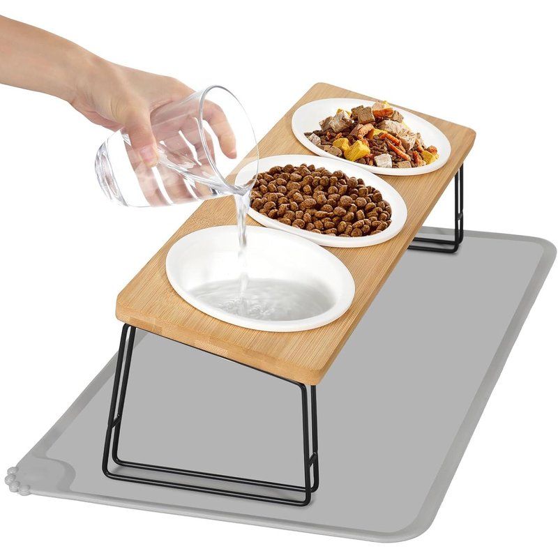 Subzonal-Gamelle Chat Surélevée, Gamelle Chat, 3 Bols Chat Ceramique De Nourriture, Gamelle Pour Chat Avec Support 15° Incliné Mit Tapis Gamelle Chat, Gamelle Chien Pour Chats Et Petits Chiens