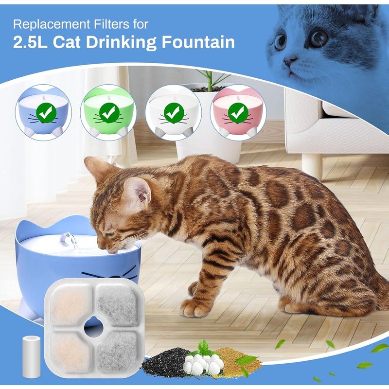 Subzonal-12 Pcs Filtres Pour Fontaine Eau Chat Pour 2,5l Fontaine Pour Chat, Filtre De Fontaine À Boire Pour Chat, Triplé Filtration Remplacement Filtres Pour Fontaine À Chat(12 Filtres+3 Pompe Tuya