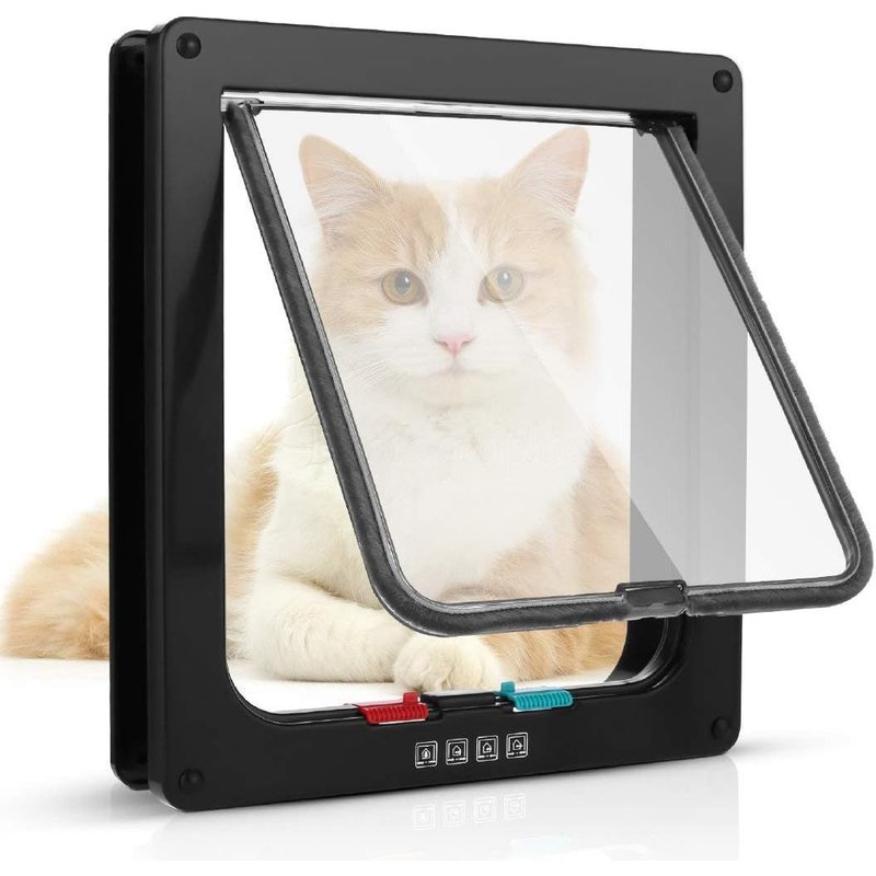 Subzonal-Porte Pour Chat Avec Fermeture Magnétique À 4 Voies, Porte Pour Animaux De Compagnie Pour Chats Et Petits Chiens, Porte Pour Chat Avec Tunnel (Noir, Xl 24,5 X 28,5 X 5,5 Cm)