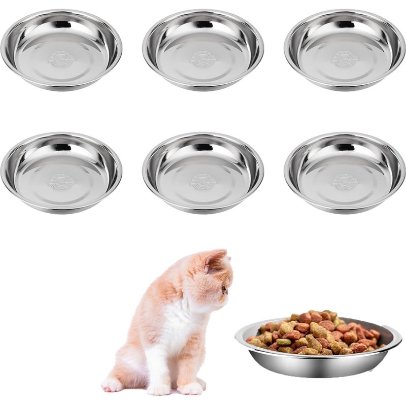 Subzonal-Lot De 6 Gamelles Plates Et Peu Profondes En Acier Inoxydable 304 Pour Chat, Adaptées Aux Moustaches, Pour Soulager La Fatigue, Assiettes Basiques Pour Chat De 14 Cm Pour Support Surélevé, P