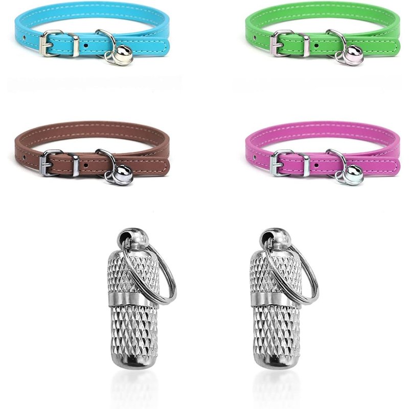 Subzonal-Lot De 4 Colliers En Cuir Pour Animaux De Compagnie Avec Cloche Réglable, Boucle De Sécurité, Dégagement Rapide, Jolis Colliers De Chaton (4 Couleurs)