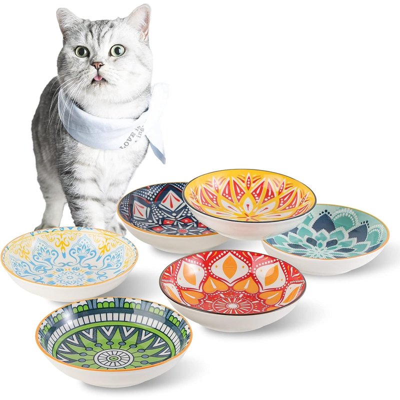 Subzonal-Gamelle En Céramique Pour Chats - Lot De 6 Bols Nourriture En Porcelaine Colorée - Assiette Pour Chaton De 250 Ml - Micro-Ondes Et Lave-Vaisselle - Diamètre De 14 Cm