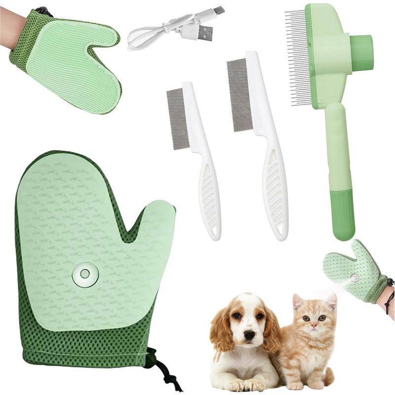 Subzonal-Gant De Toilettage Tout-En-Un Pour Animaux, Peigne Autonettoyante Pour Chat, Grooming Mist Glove For Pets, Peigne De Toilettage Avec Libération Bouton, Pour Les Animaux À Poils Longs Et À Po