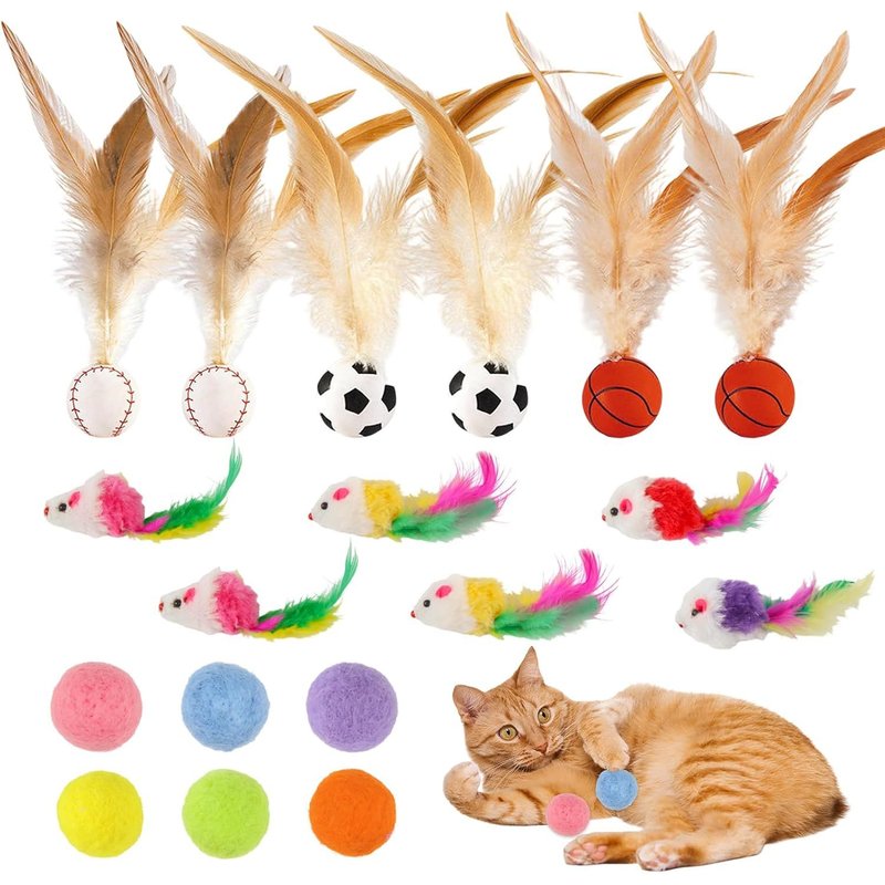 Subzonal-18 Pièces Jouets Pour Chats D'intérieur Boule De Jouet De Plume De Chat Balles Pompon Chat Souris Jouet Jouets Interactifs Pour Animaux De Compagnie