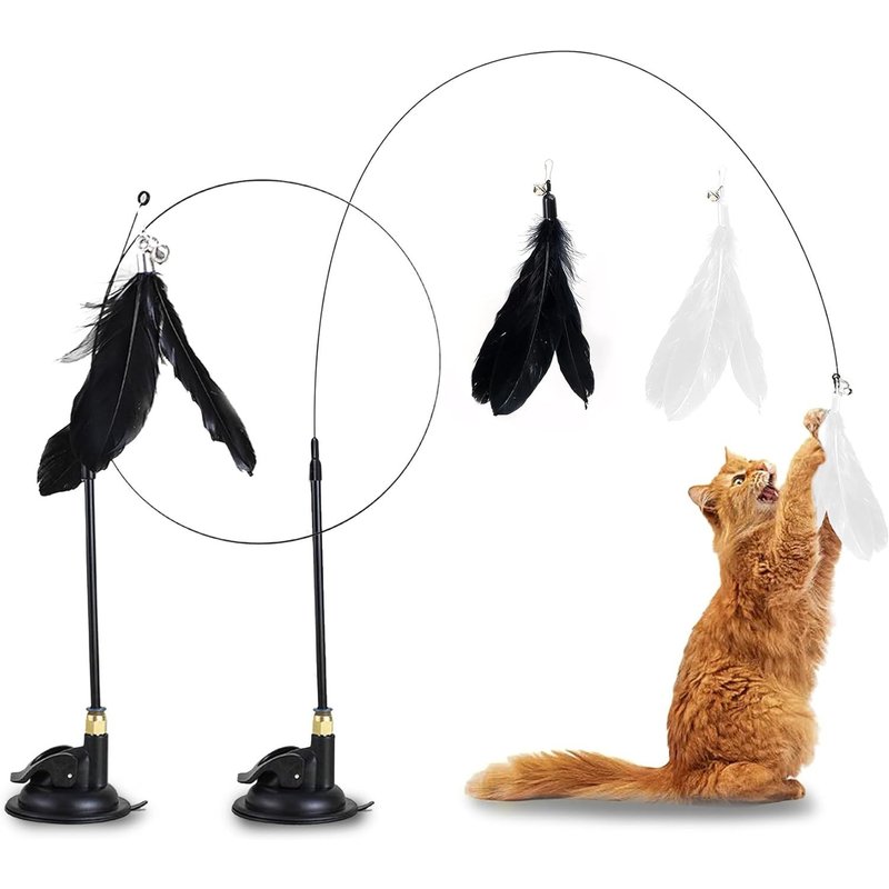 Subzonal-Jouet À Plumes Pour Chats 2 Pcs, Jouet Chat Interieur, Pour Interieur Avec Baguette Magique & Ventouses, Interactifs
