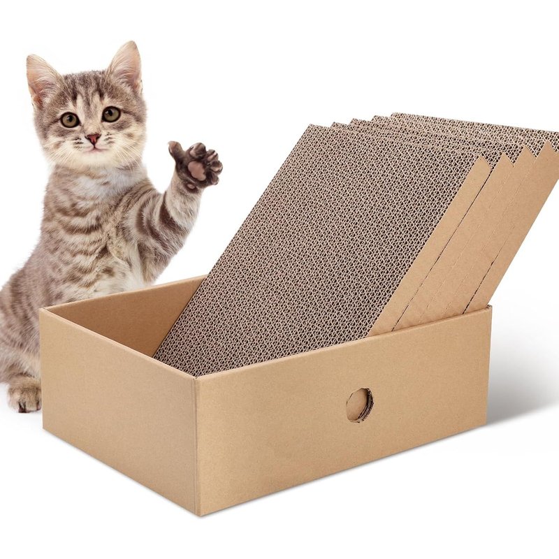 Subzonal-5 Pièces Grattoir Chat Carton, Grattoir Chats Avec Boîte, 32.5x23.5x11cm, Griffoir Pour Chats Ondulé Avec Herbe À Chat, Tapis Griffoir De Grattage, Jouer Et Dormir