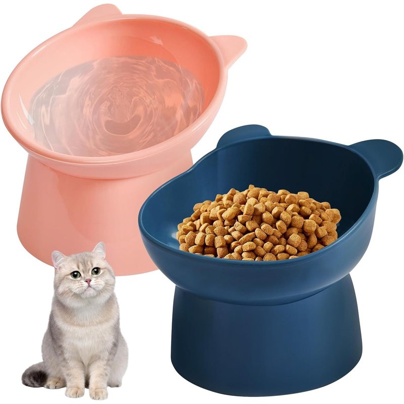 Subzonal-2 Pièces Gamelle Chat Surélevée, Bol Pour Chat, Gamelle Pour Chat Incliné À 15°, Gamelle À Nourriture, Détendre La Colonne Cervicale, Pour Chat Chiots Lapins (¿Rose+Bleu)